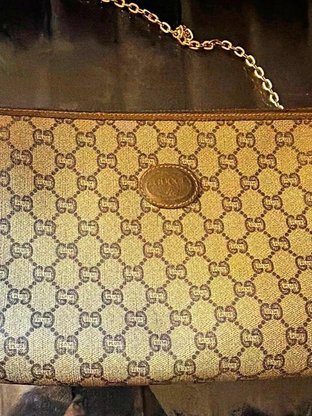 Gucci Plus Monogram Zip Clutch Pouch Brown